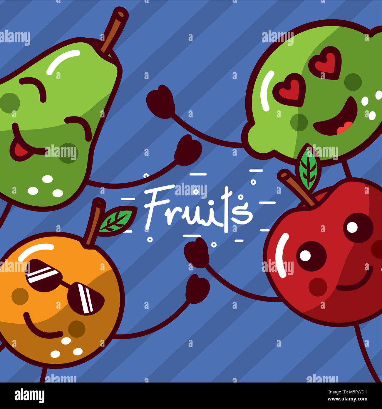 Kawaii smiling cartoon fruits poster Illustration de Vecteur