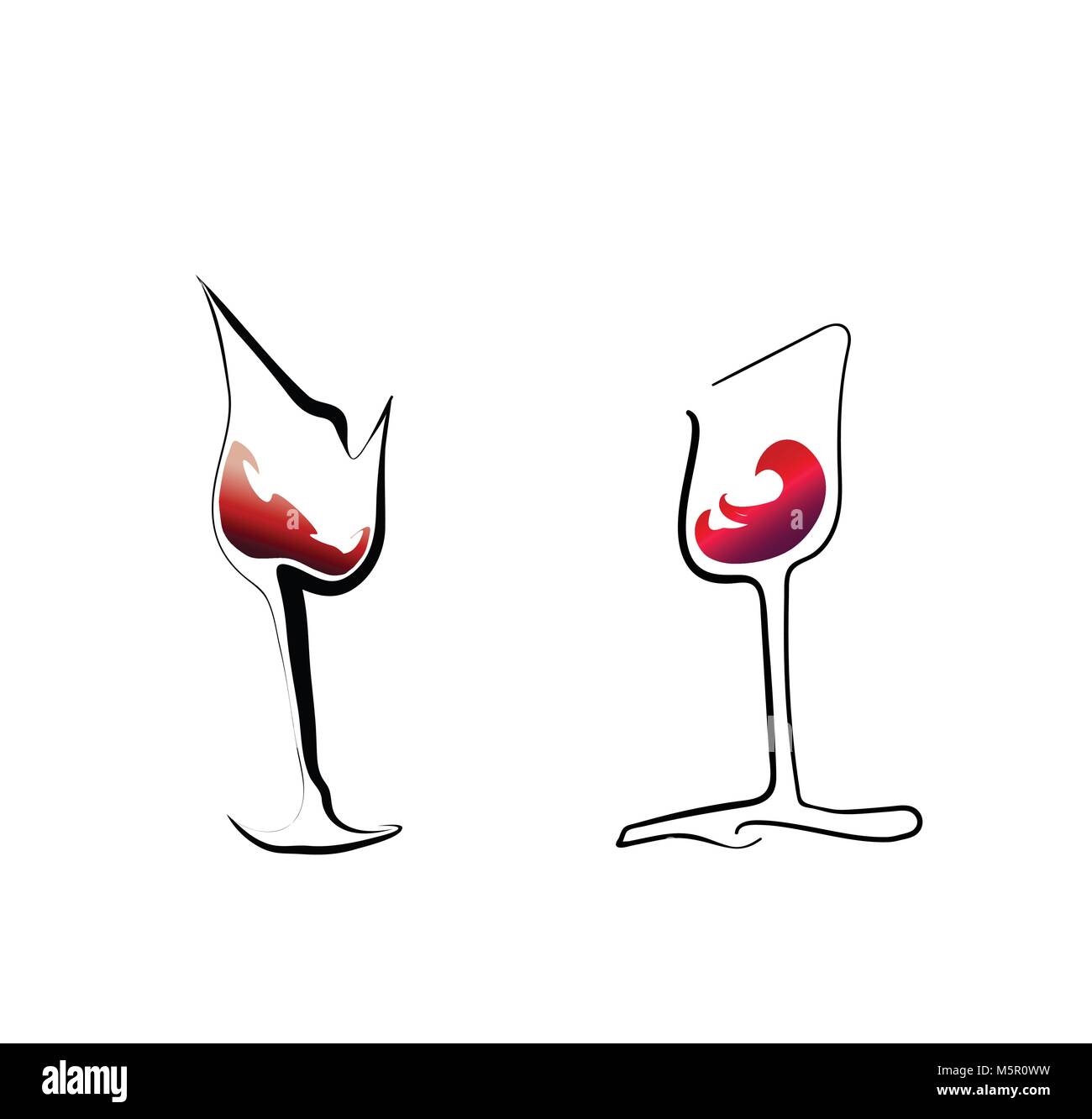 Deux verres à vin rouge stylisé Illustration de Vecteur