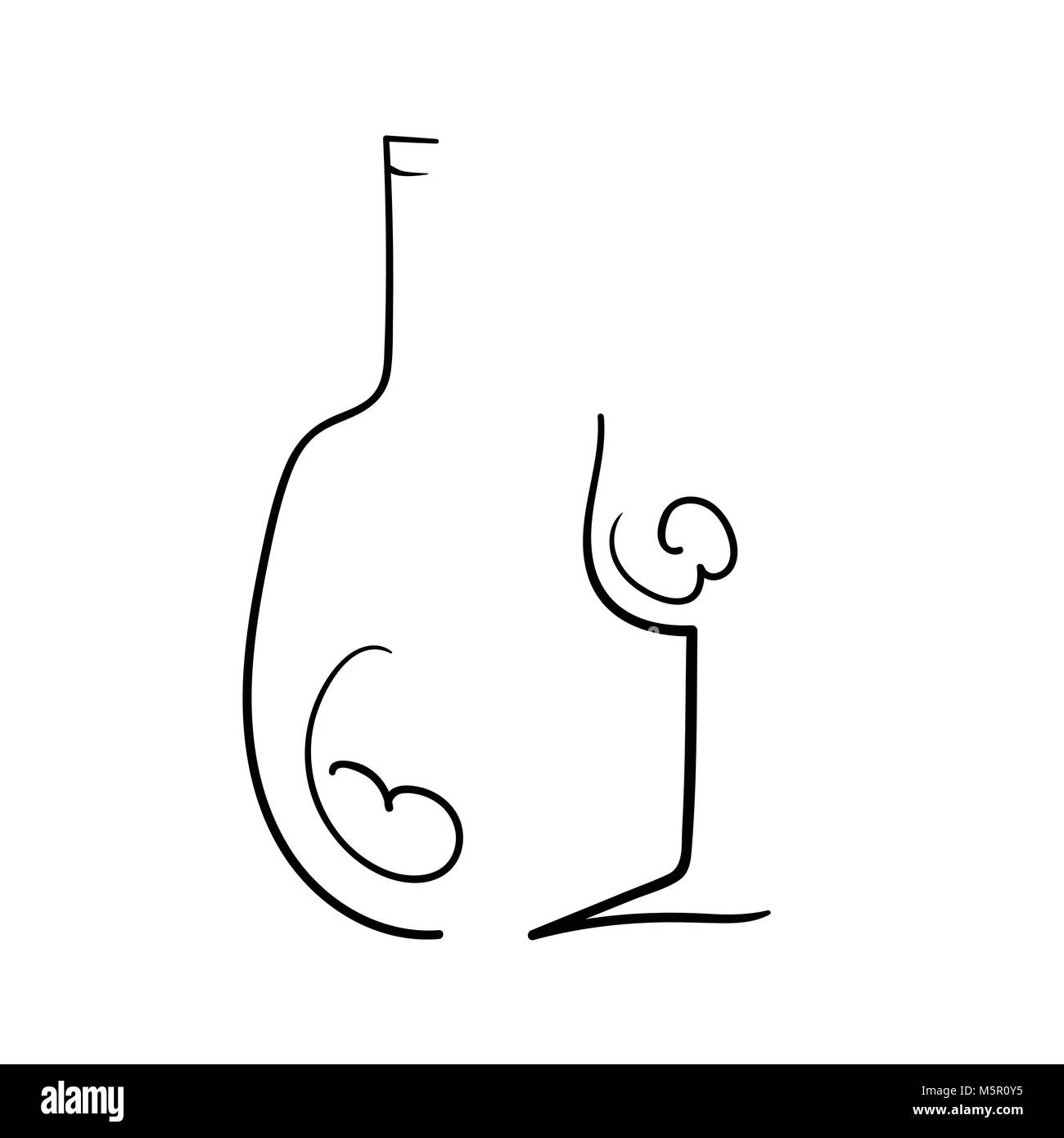 Verre de vin et une bouteille stylisés Illustration de Vecteur