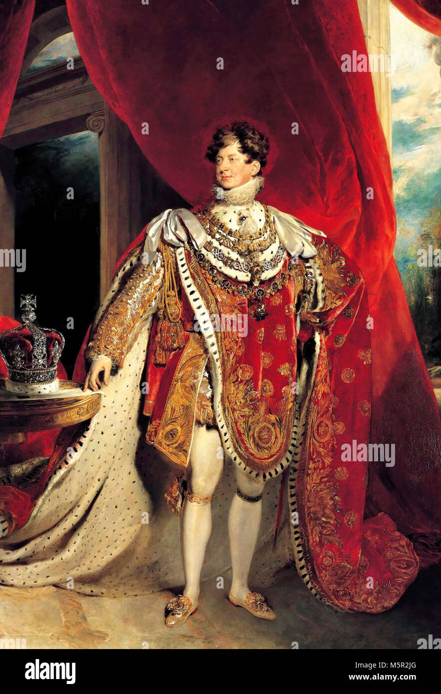 Portrait du couronnement de George IV - Le Roi George IV représenté portant des robes de couronnement et quatre ordres chevaleresque de colliers : Le Golden Fleece, Royal Guelphic, baignoire et porte-jarretelles. Thomas Lawrence, 1821 Banque D'Images