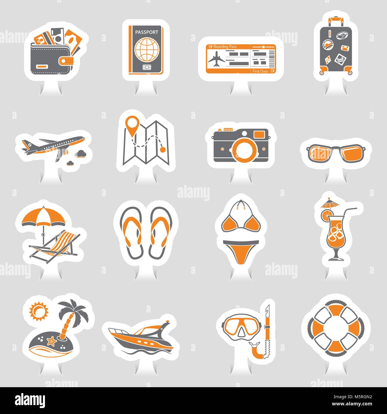 Locations and Tourism Icons Set autocollant Illustration de Vecteur