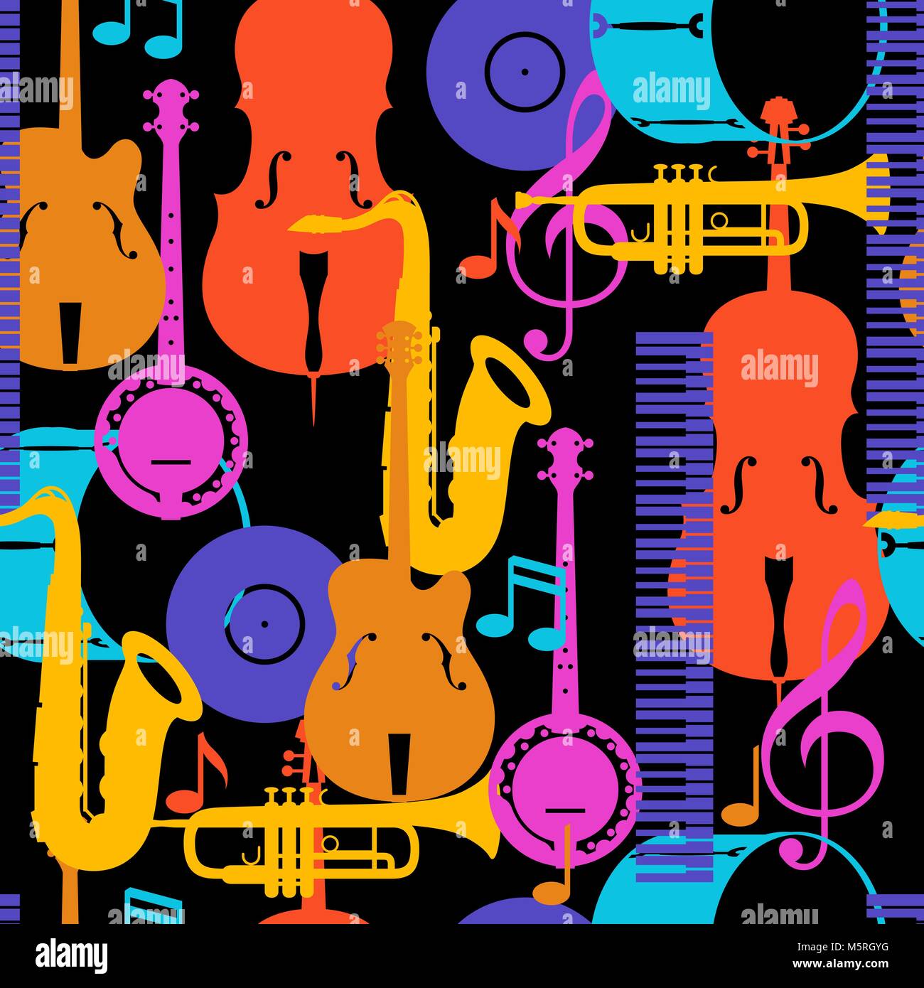 Musique Jazz modèle transparent avec des instruments de musique Illustration de Vecteur