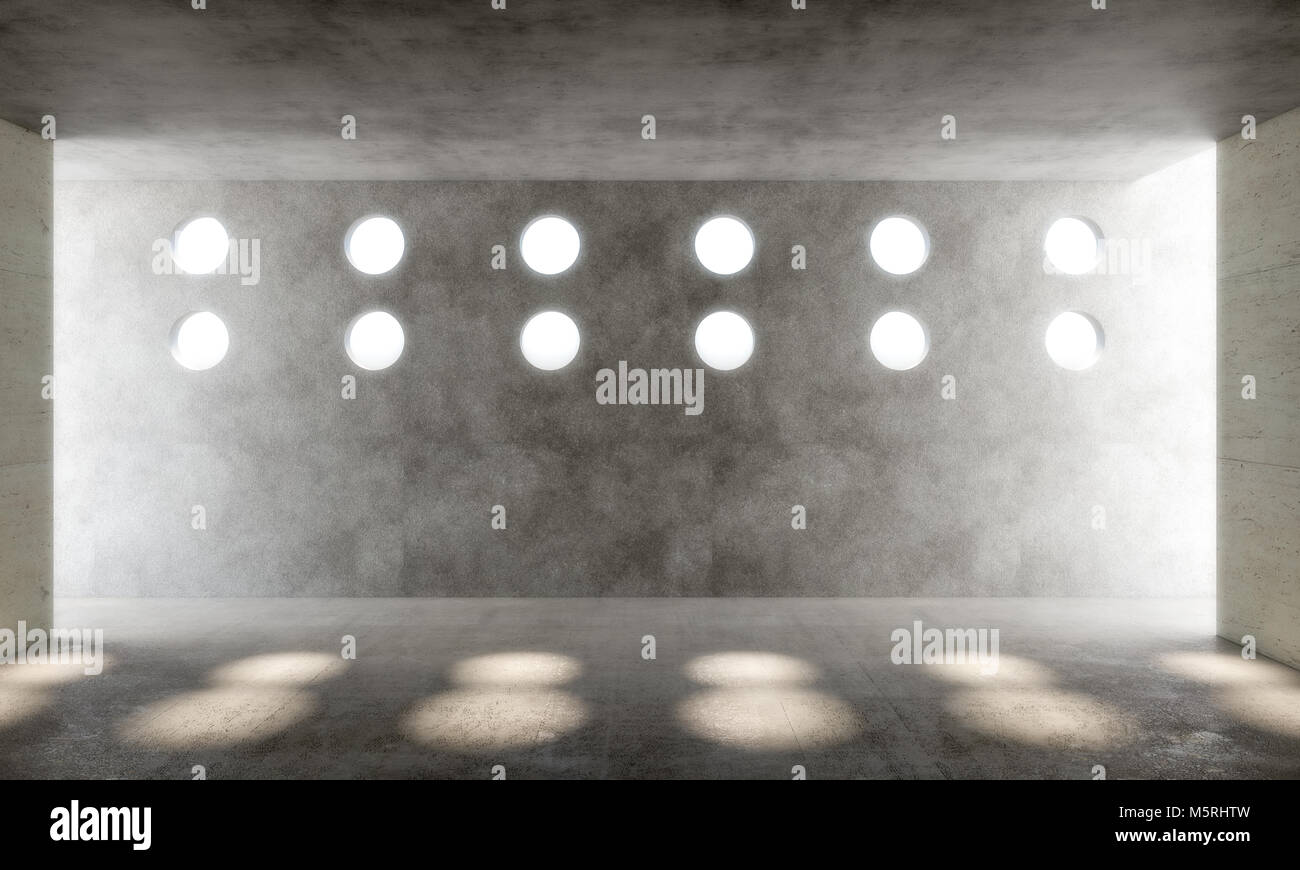 Intérieur en béton circulaire avec l'image de rendu 3D Windows Banque D'Images