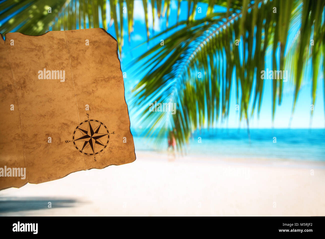 Carte Vintage et belle île tropicale, travel concept Banque D'Images