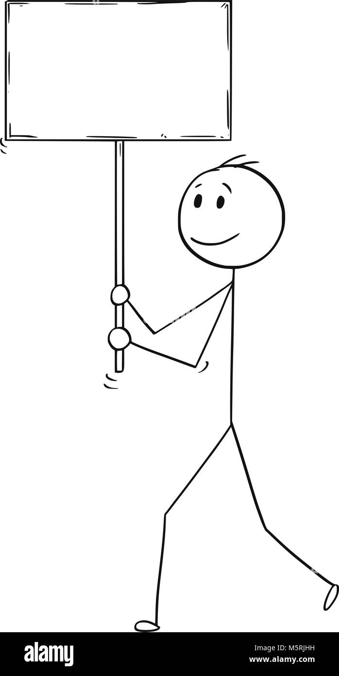 Caricature de l'homme ou Businessman Walking avec vide ou Blank Sign Illustration de Vecteur
