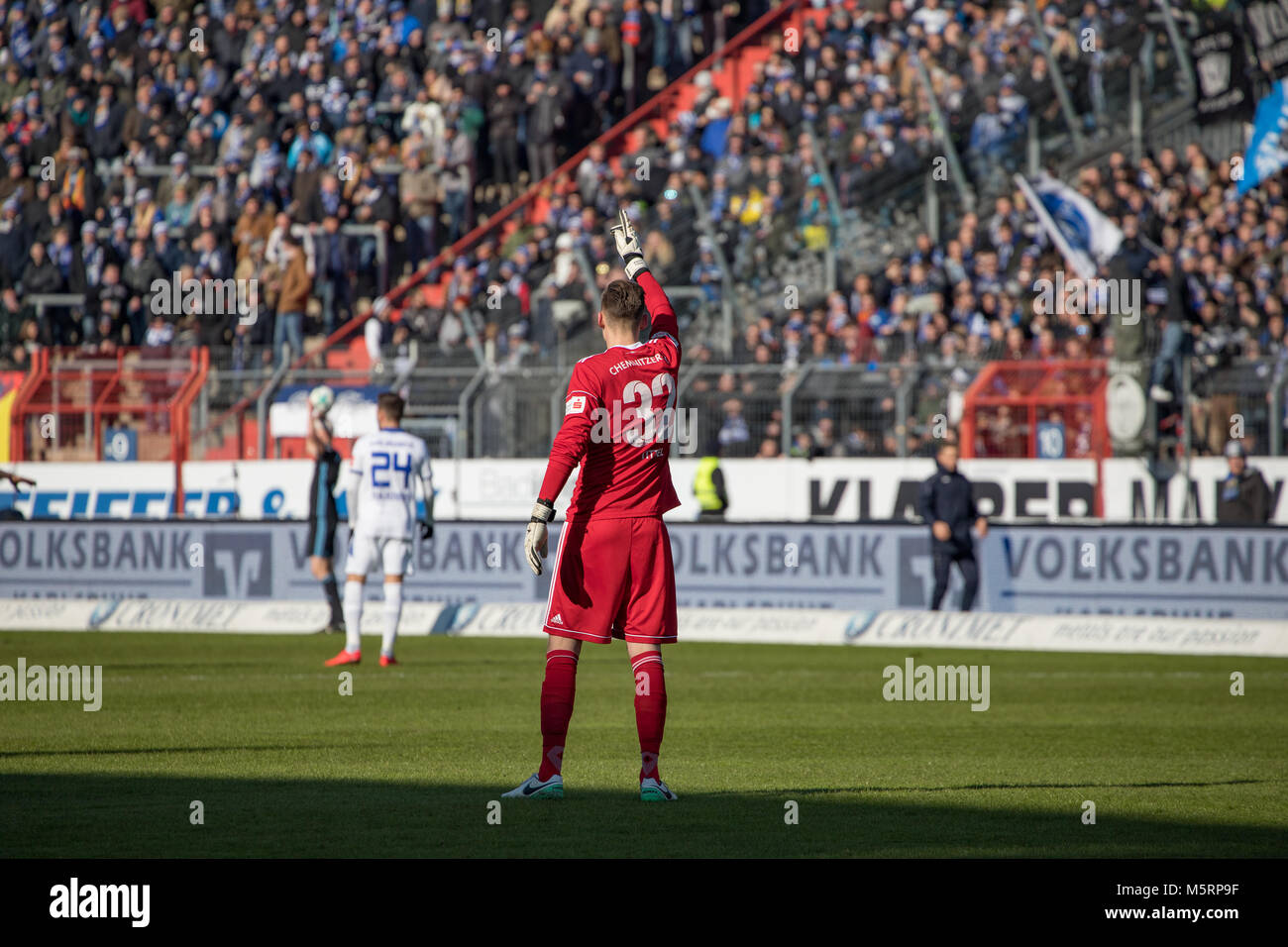 Karlsruhe, Allemagne. Feb 25, 2018. Football Bundesliga : Kevin Tittel (Chemnitzer FC) lors du match contre le Karlsruher SC au stade Parc, Karlsruhe, Allemagne. Credit : tmc-fotografie.de/Alamy Live News Banque D'Images