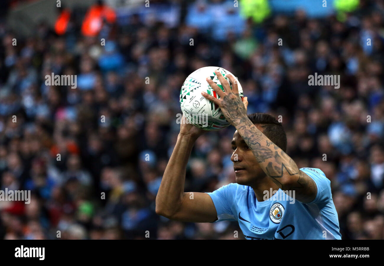 Le stade de Wembley, Londres, Royaume-Uni. Feb 25, 2018. Danilo (MC) à la finale de la Coupe du buffle - Arsenal v Manchester City, au stade de Wembley, Londres, le 25 février 2018. **Cette photo est pour un usage éditorial uniquement** Crédit : Paul Marriott/Alamy Live News Banque D'Images