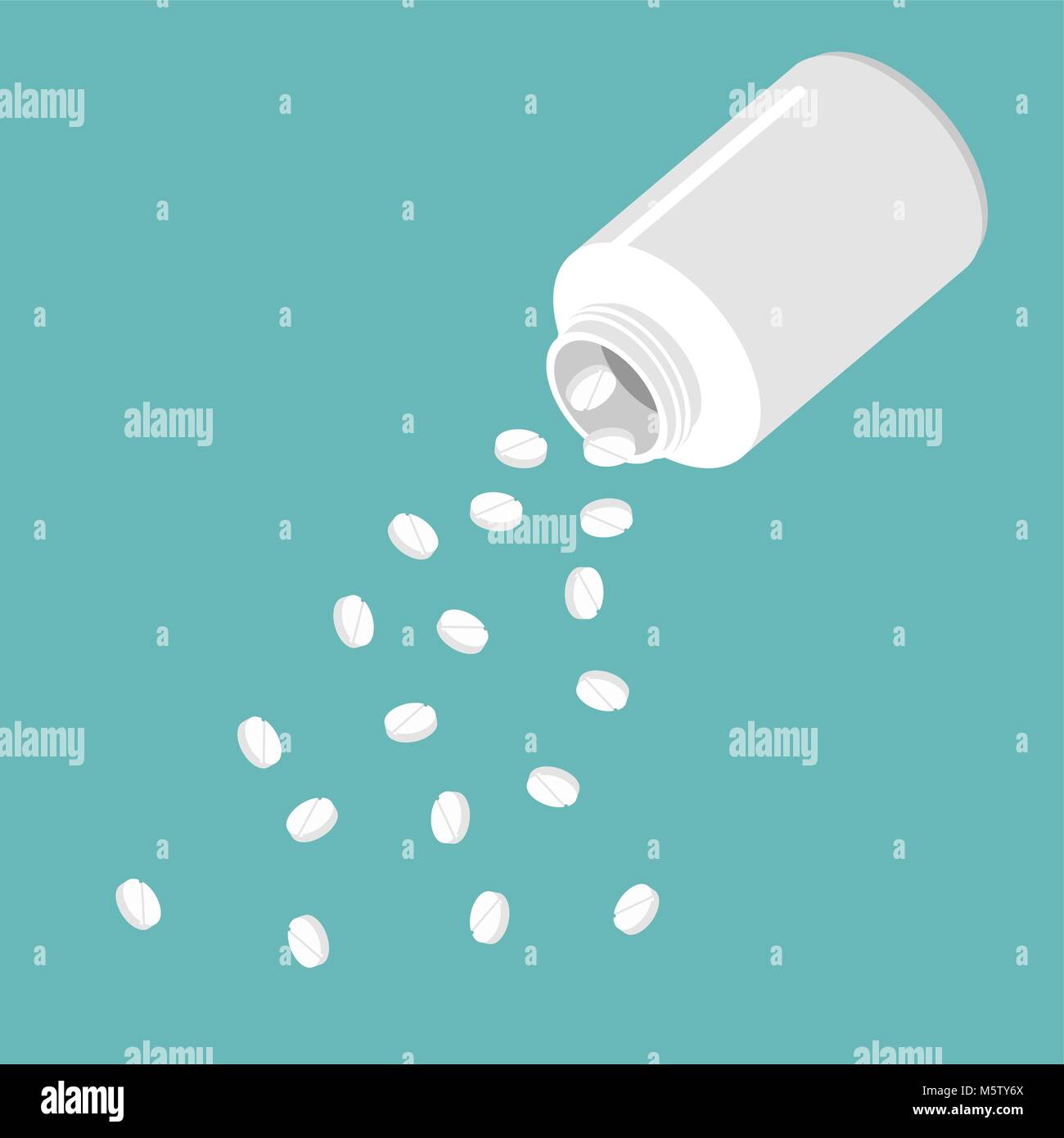 Versez les pilules d'un pot en plastique. Conteneur pour les médicaments. Illustration pharmaceutique médical Illustration de Vecteur