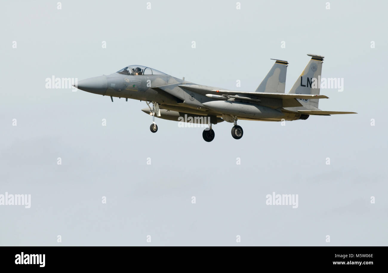 McDonnell Douglas F-15C Eagle, 84-0015 du 48e FW, 493rd FS, et vu l'atterrissage USAFE à Lakenheath 23 avril 2013. Banque D'Images