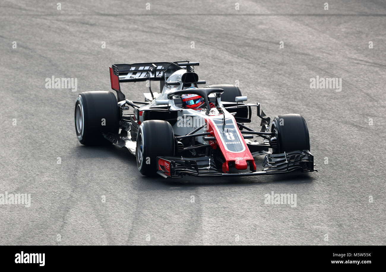 Haas' Romain Grosjean au cours de la première journée des essais de pré-saison au circuit de Barcelona-Catalunya, Barcelone. Banque D'Images