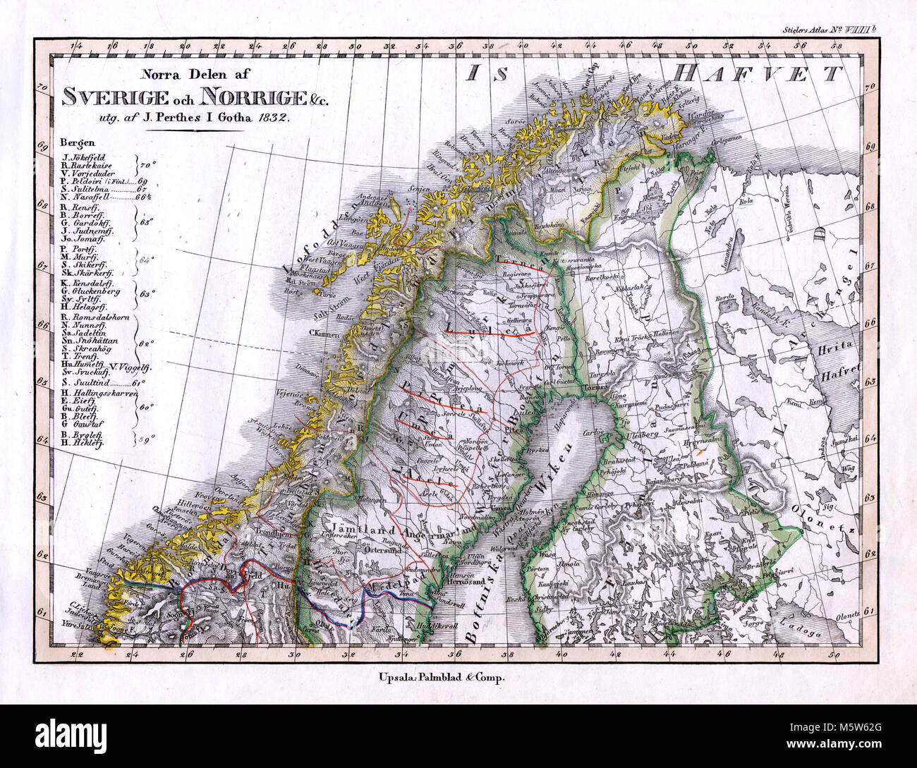 1844 - Northern Map Stieler Suède Norvège Finlande - Laponie Scandinavie Banque D'Images