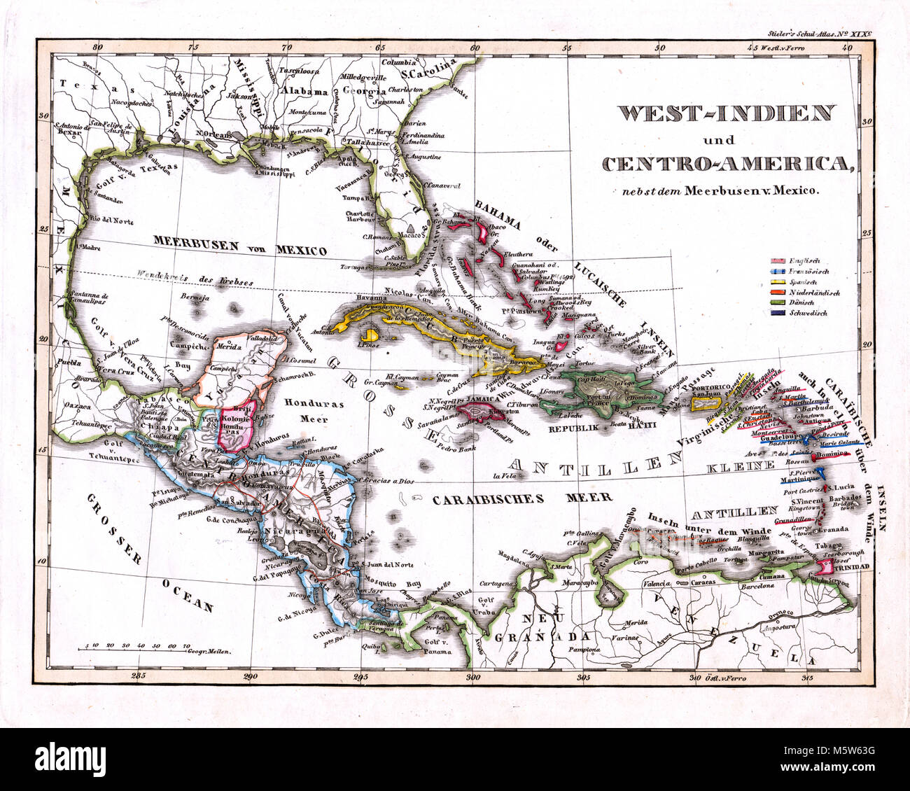 1844 Stieler Site - Antilles - Mer des Caraïbes - Cuba Jamaïque République dominicaine Antilles néerlandaises Bahamas Iles Vierges Britanniques Banque D'Images