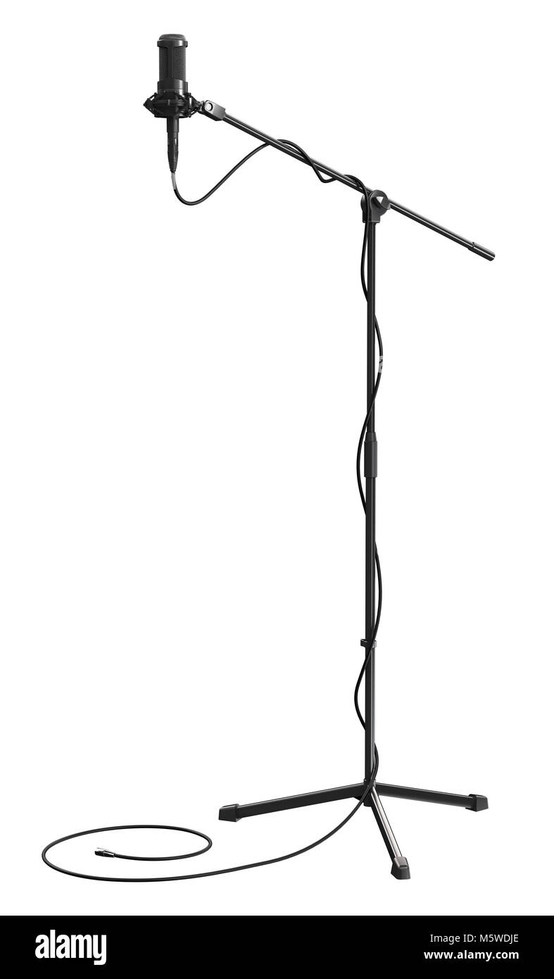 Microphone avec support sur fond blanc Banque D'Images