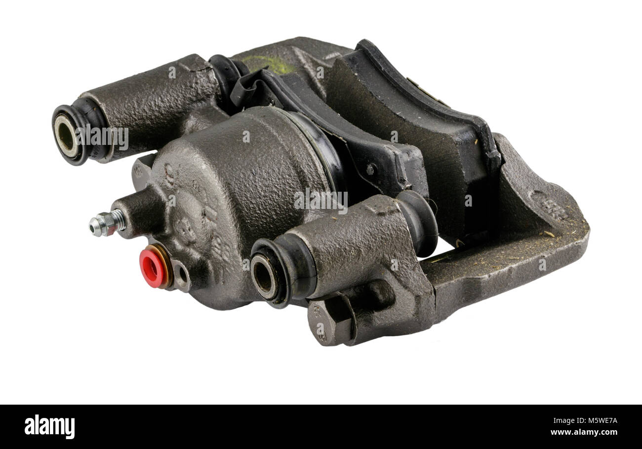 Mobilier vintage american automobile ensemble étrier de frein hydraulique sur un fond blanc Banque D'Images