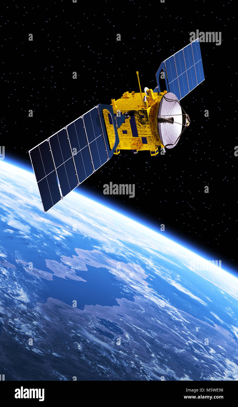 Satellite de communication en orbite autour de la planète Terre Banque D'Images