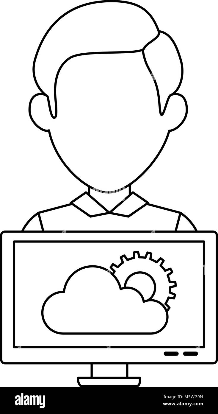 Avec affichage de l'ordinateur de l'utilisateur et l'informatique en nuage Illustration de Vecteur