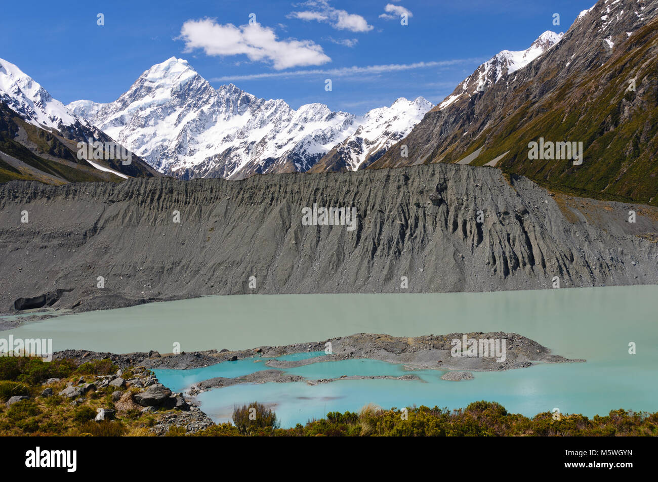 Mueller Lac ci-dessous Mt Cook en Nouvelle Zélande Banque D'Images