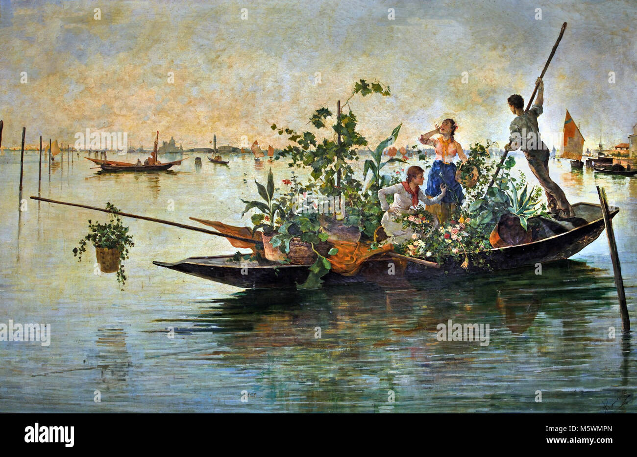 Ventes de fleurs à Venise par Romero Gil 19e, siècle, l'Espagne, l'espagnol, l'italien, l'Italie, Banque D'Images