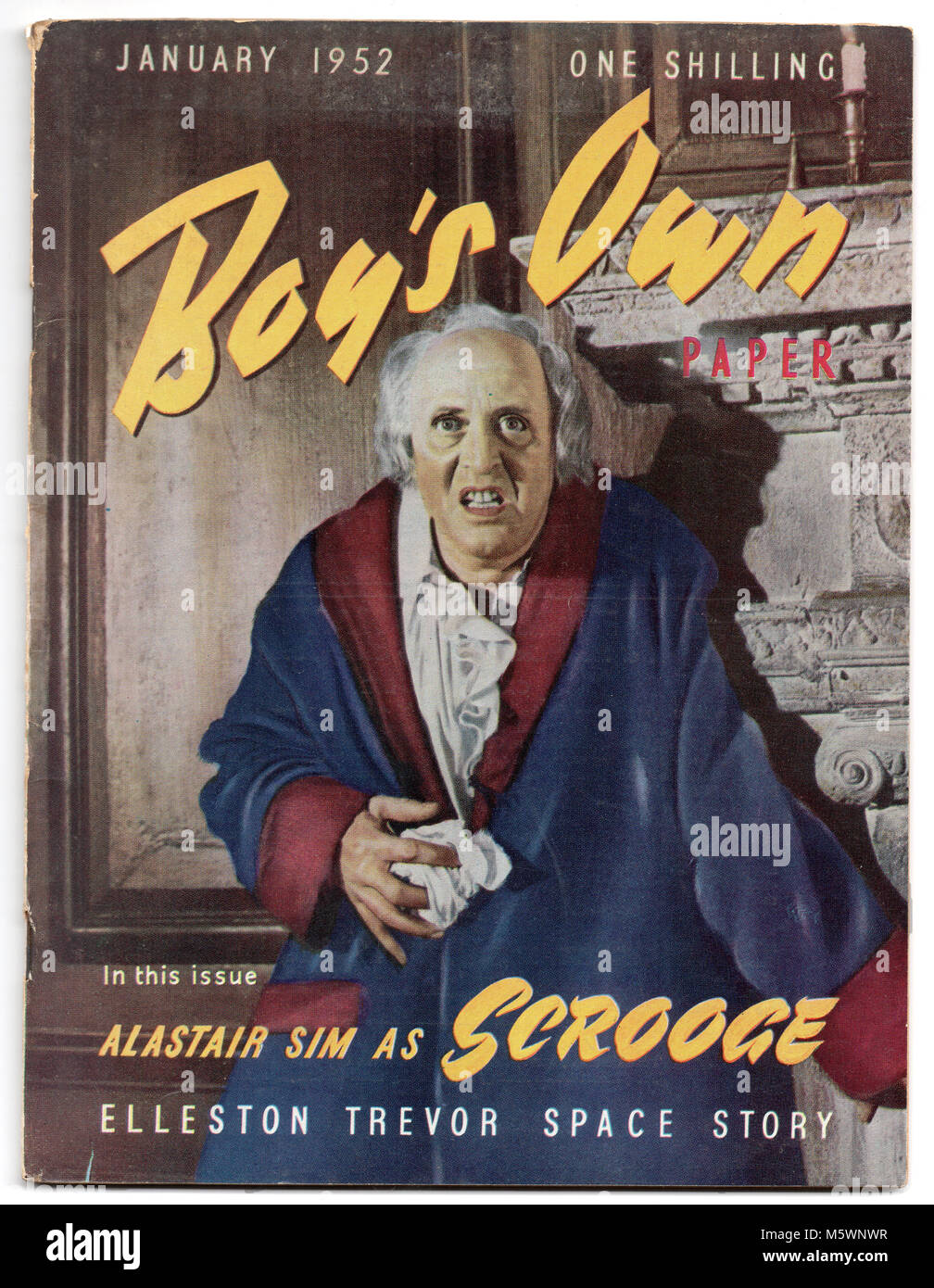 Alastair Sim comme Scrooge sur le couvercle de la propre garçon , janvier 1952. Banque D'Images