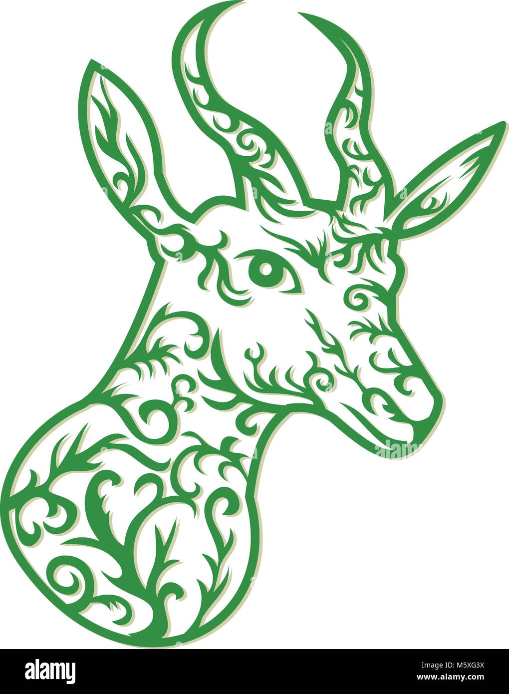 Modèle de coupe de papier illustration d'un chef de springbok, l'antilope de taille moyenne dans le sud et le sud-ouest de l'Afrique fait en rétro, papercu décoratif Illustration de Vecteur