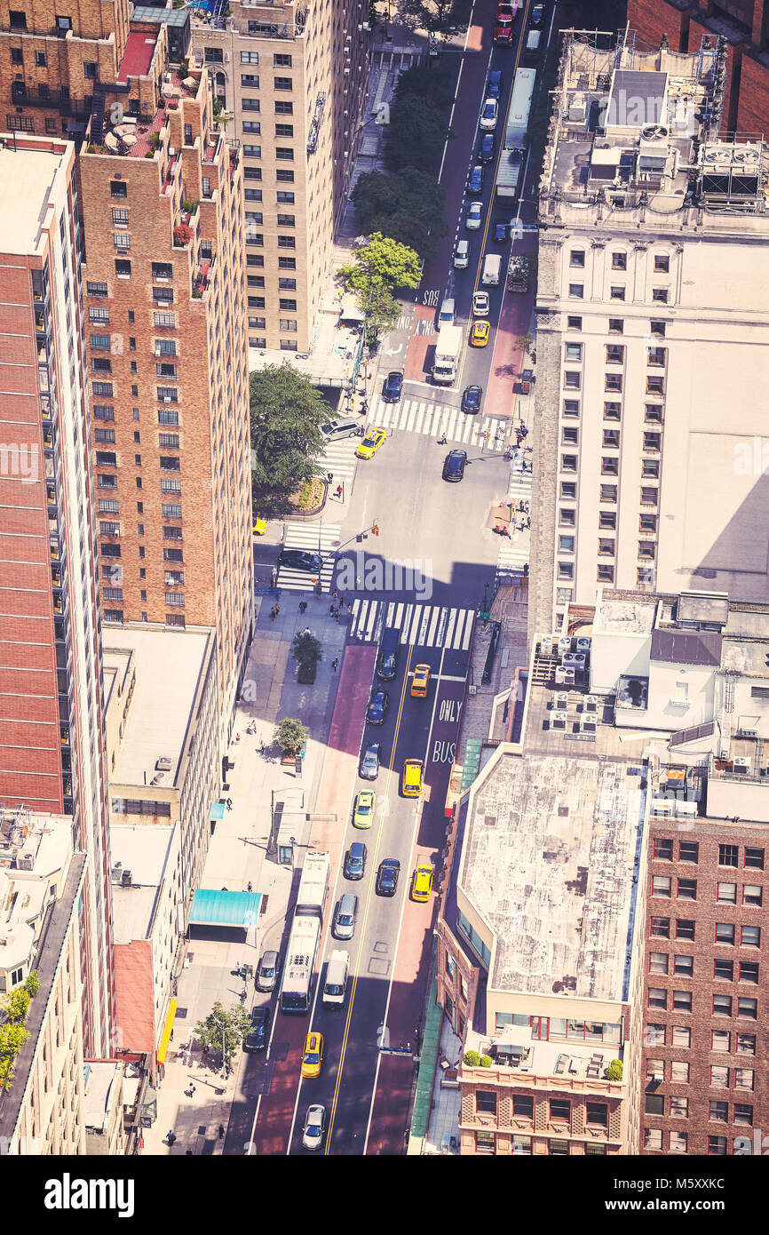 Tons vintage photo aérienne de rue à New York City, USA. Banque D'Images