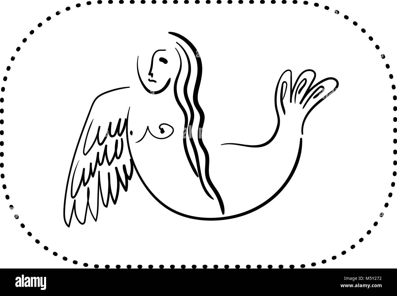 Mythologique sirène oiseau demi-femme demi-oiseau dans le contour noir Illustration de Vecteur