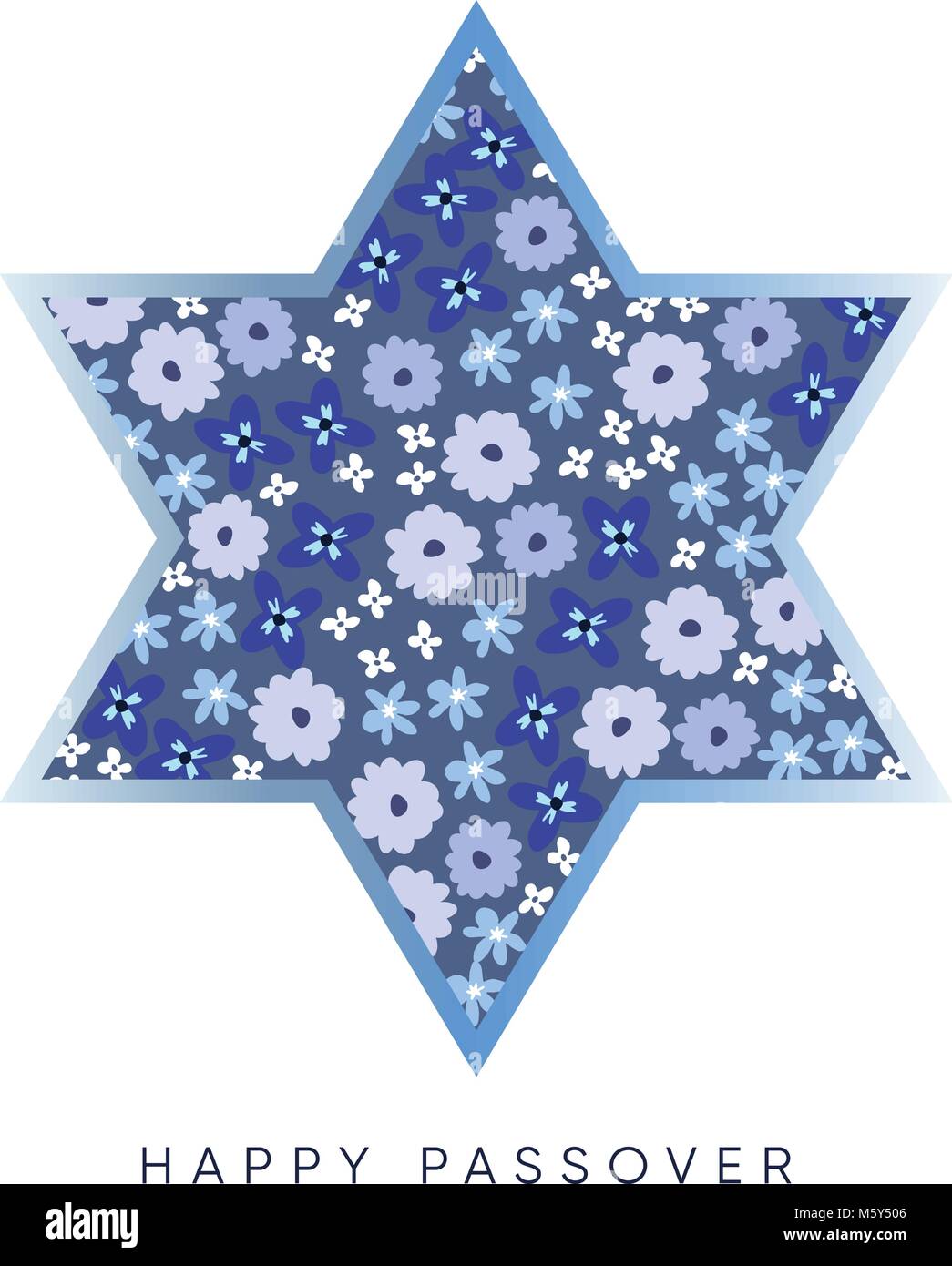 Pessah, la pâque juive bleu carte postale avec des étoiles et des fleurs à la main, motif. Fond d'illustration vectorielle. Illustration de Vecteur