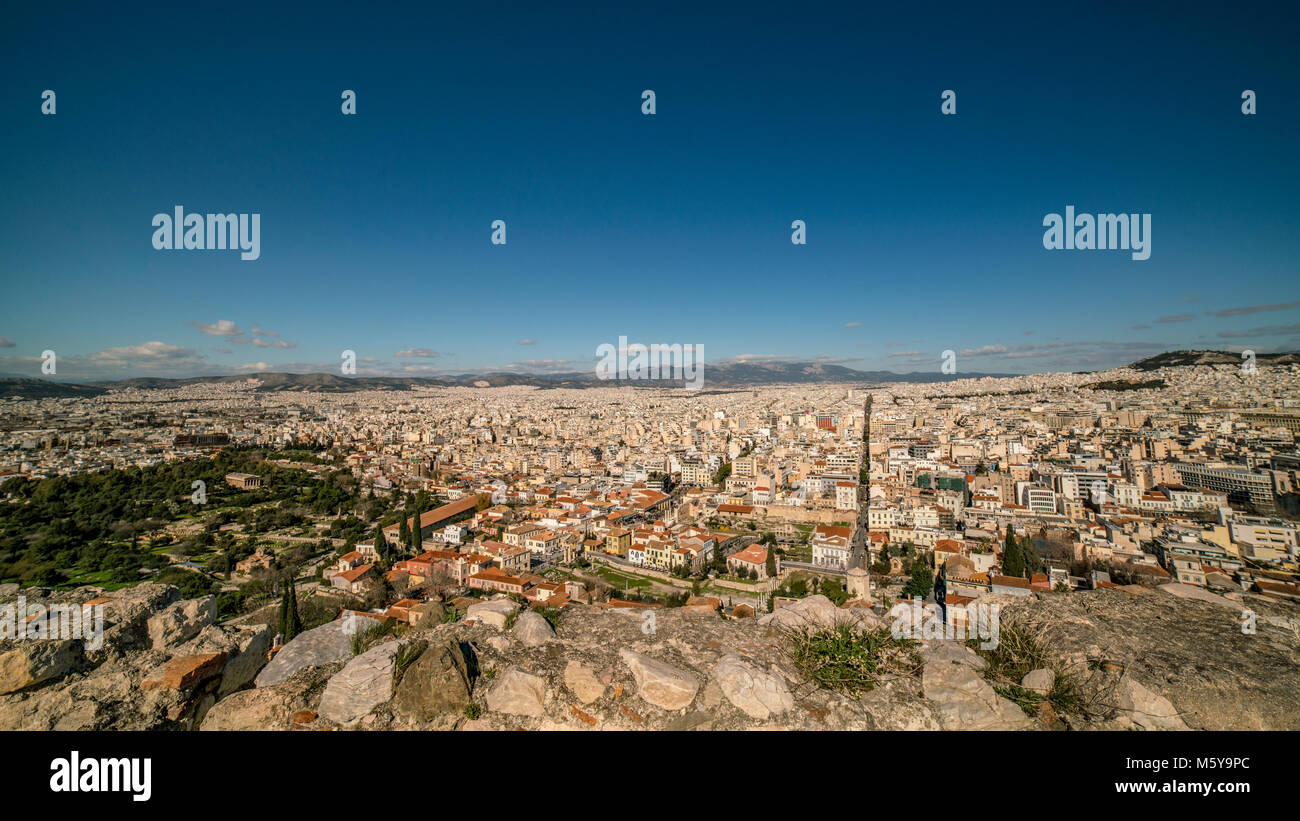 Vue aérienne de la ville d'Athènes, du Parthénon Acropole, Grèce Banque D'Images