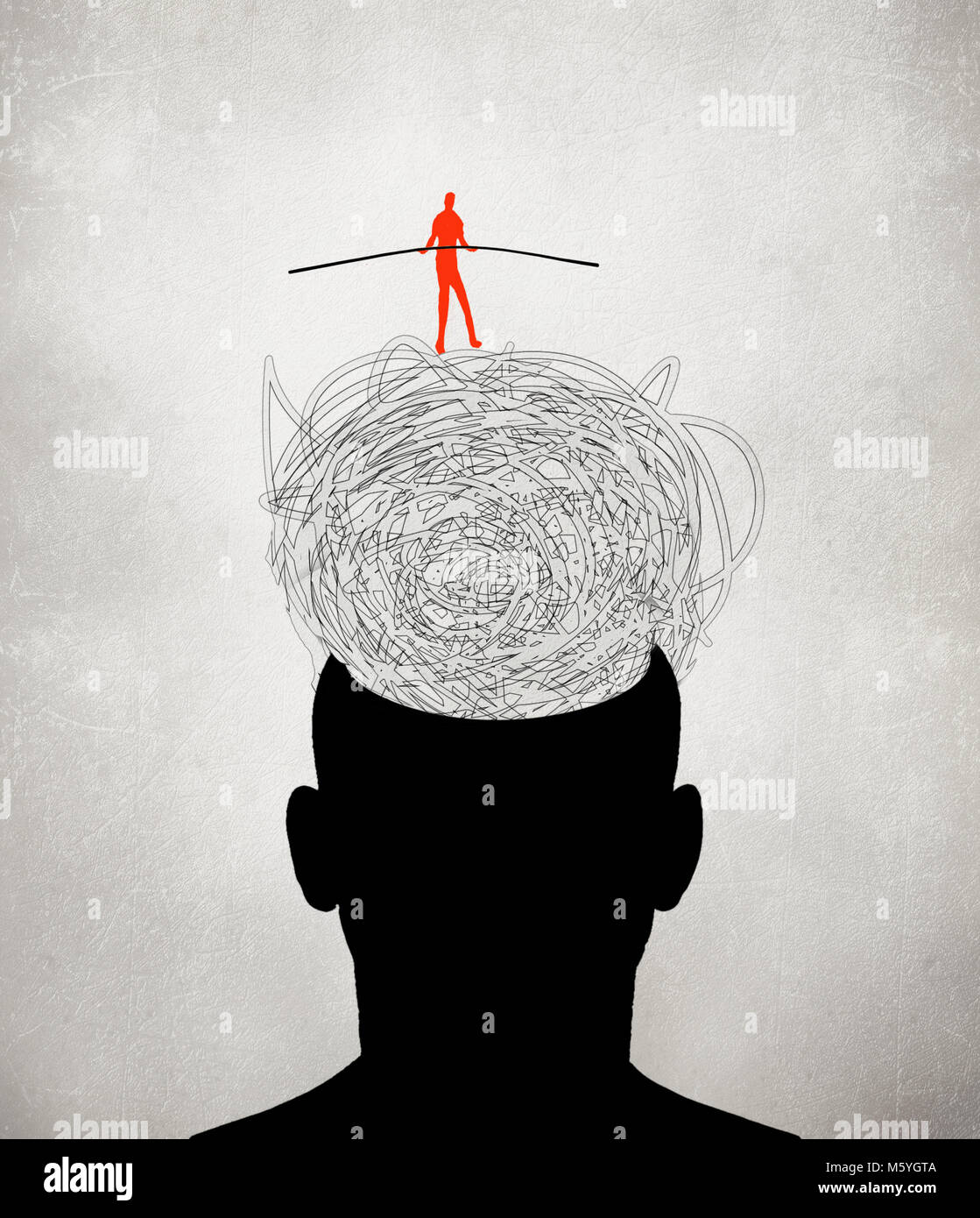 L'équilibriste marchant sur des pensées confuses illustration numérique Banque D'Images