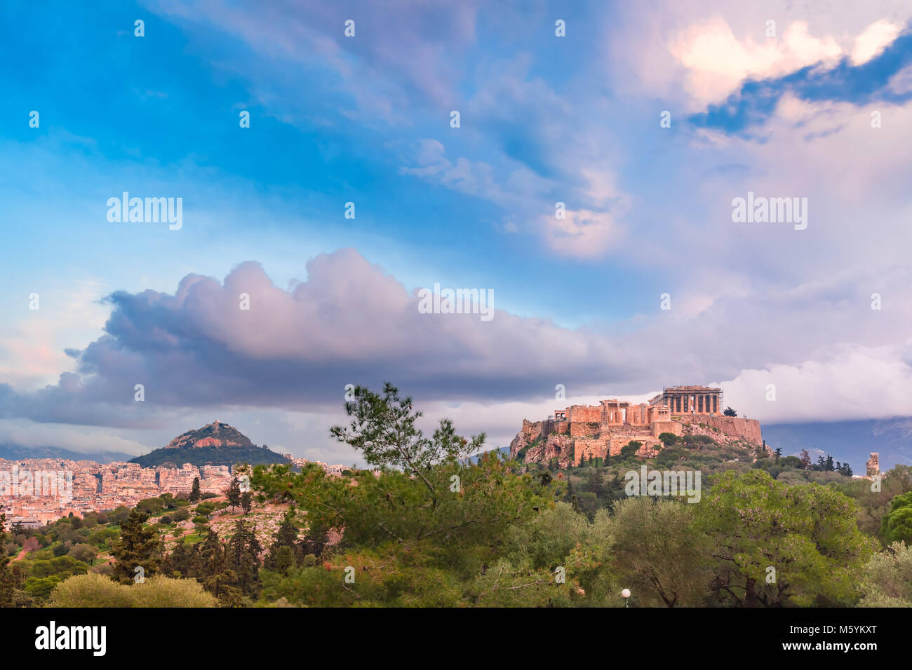 La colline de l'Acropole et le Parthénon à Athènes, Grèce Banque D'Images