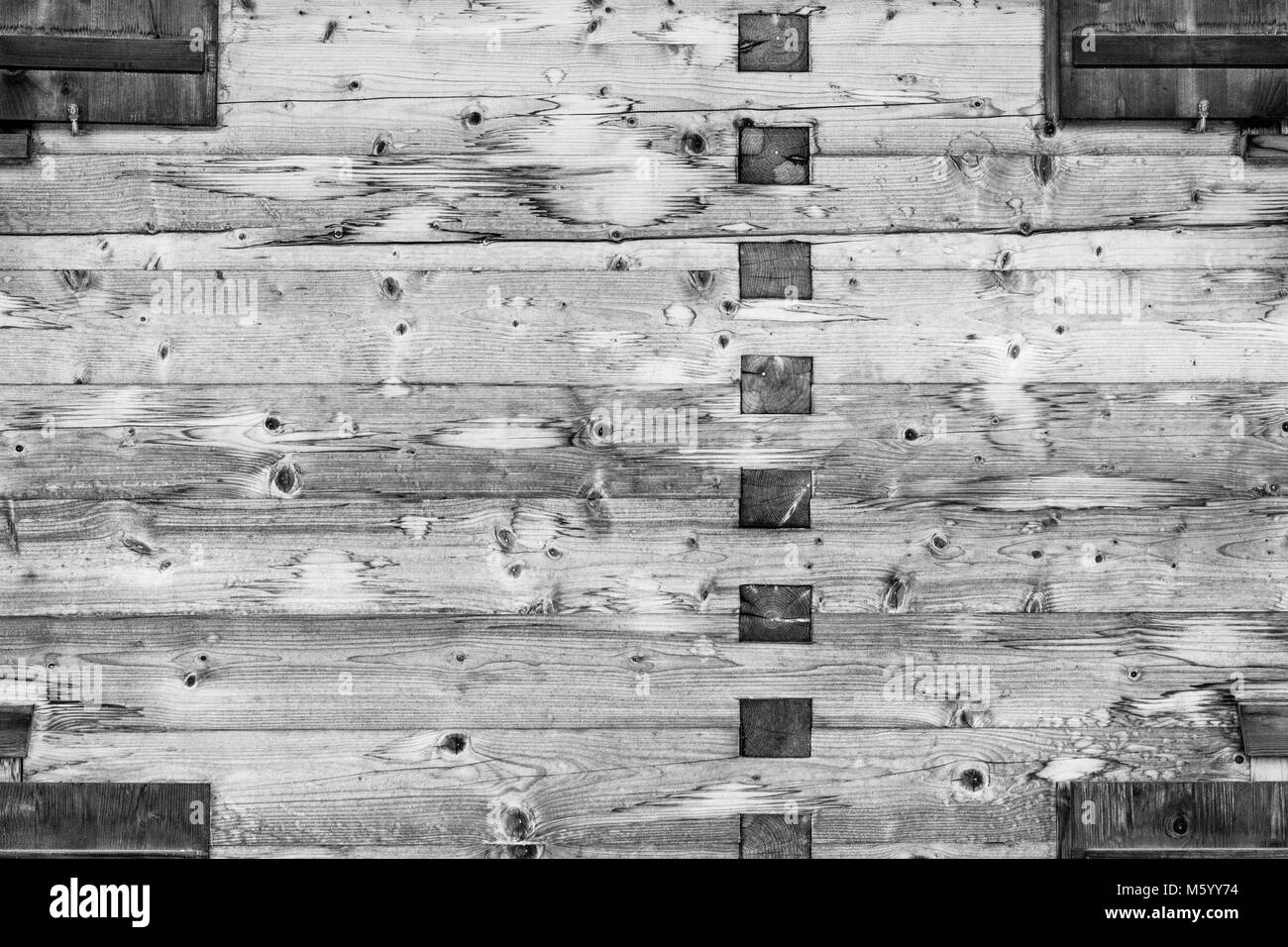 Mur de bois bois texture background. Construction traditionnelle. Monochrome. Banque D'Images