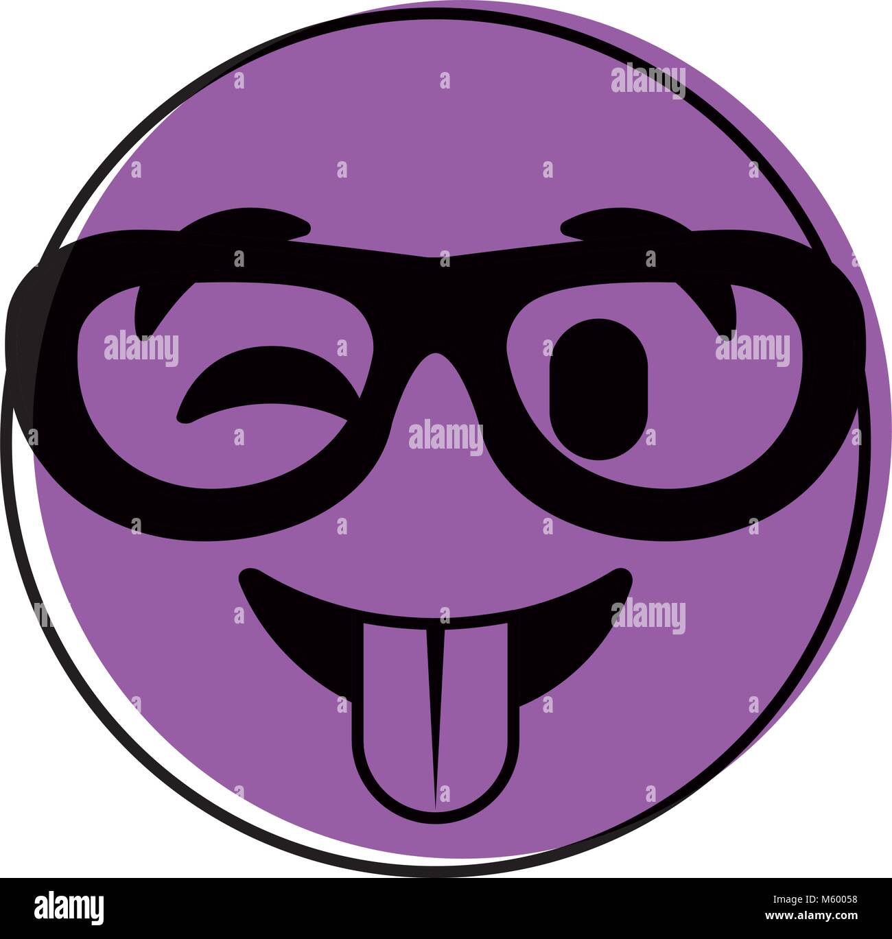 Dessin animé emoticon violet lunettes langue face Illustration de Vecteur