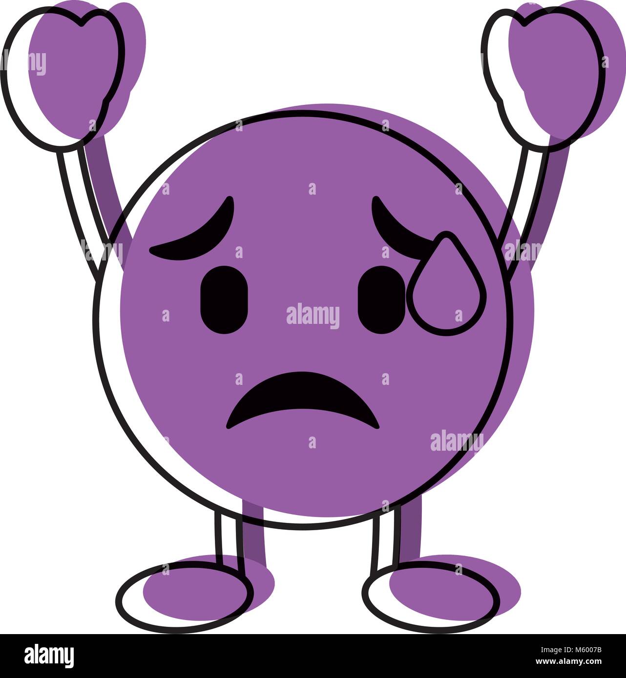 Dessin animé emoticon violet caractère dépressif face Illustration de Vecteur