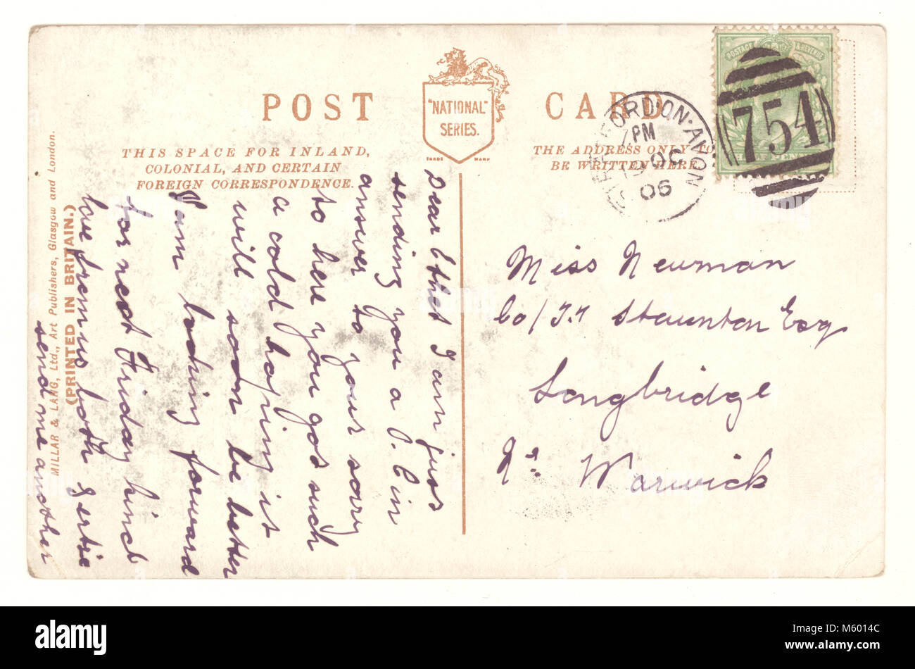 La marche arrière d'Edwardian postcard, postally utilisé, publié le 19 octobre 1906, R.-U. Banque D'Images