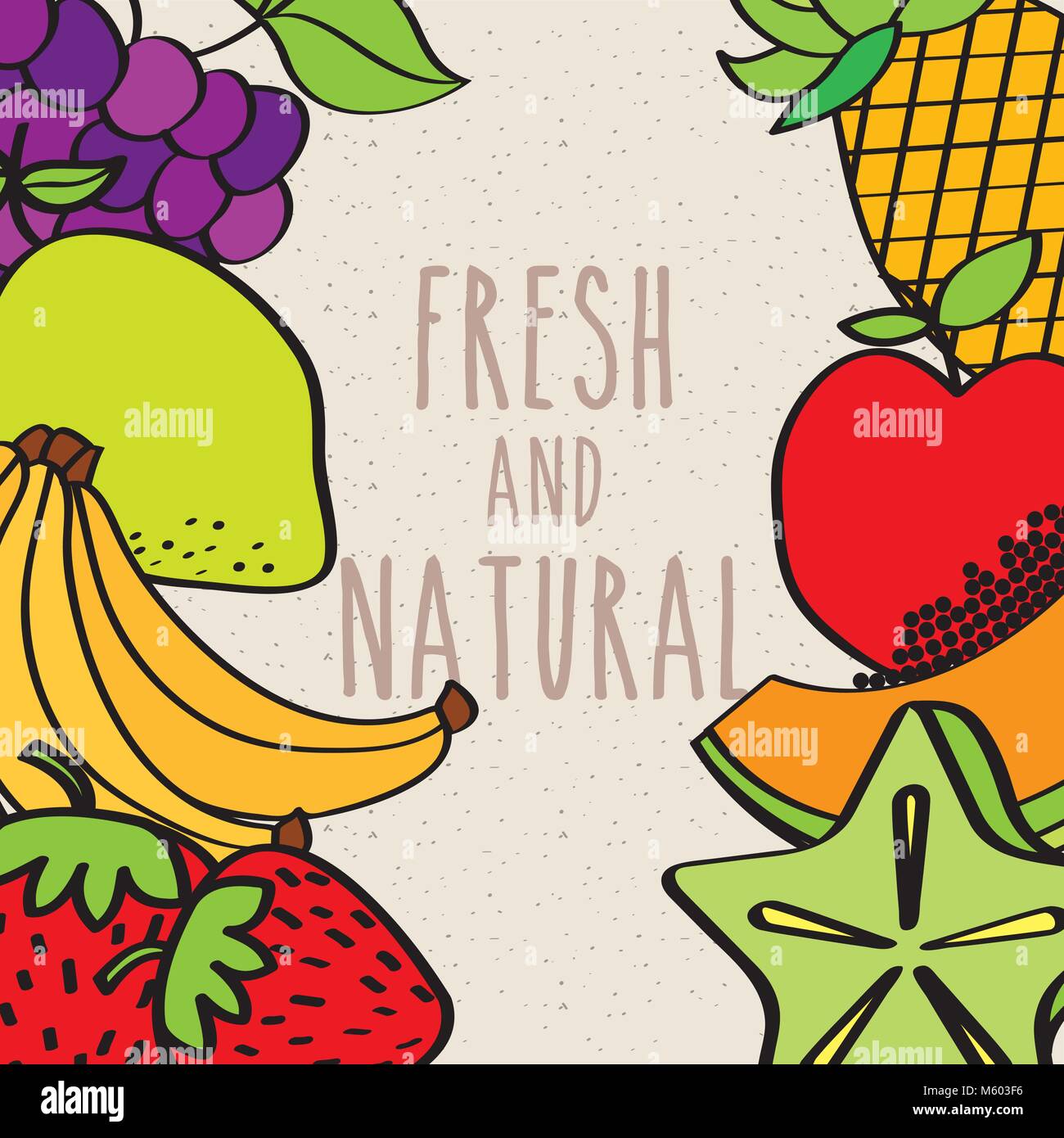 Fruits frais et naturels aliments décoration frontière Illustration de Vecteur