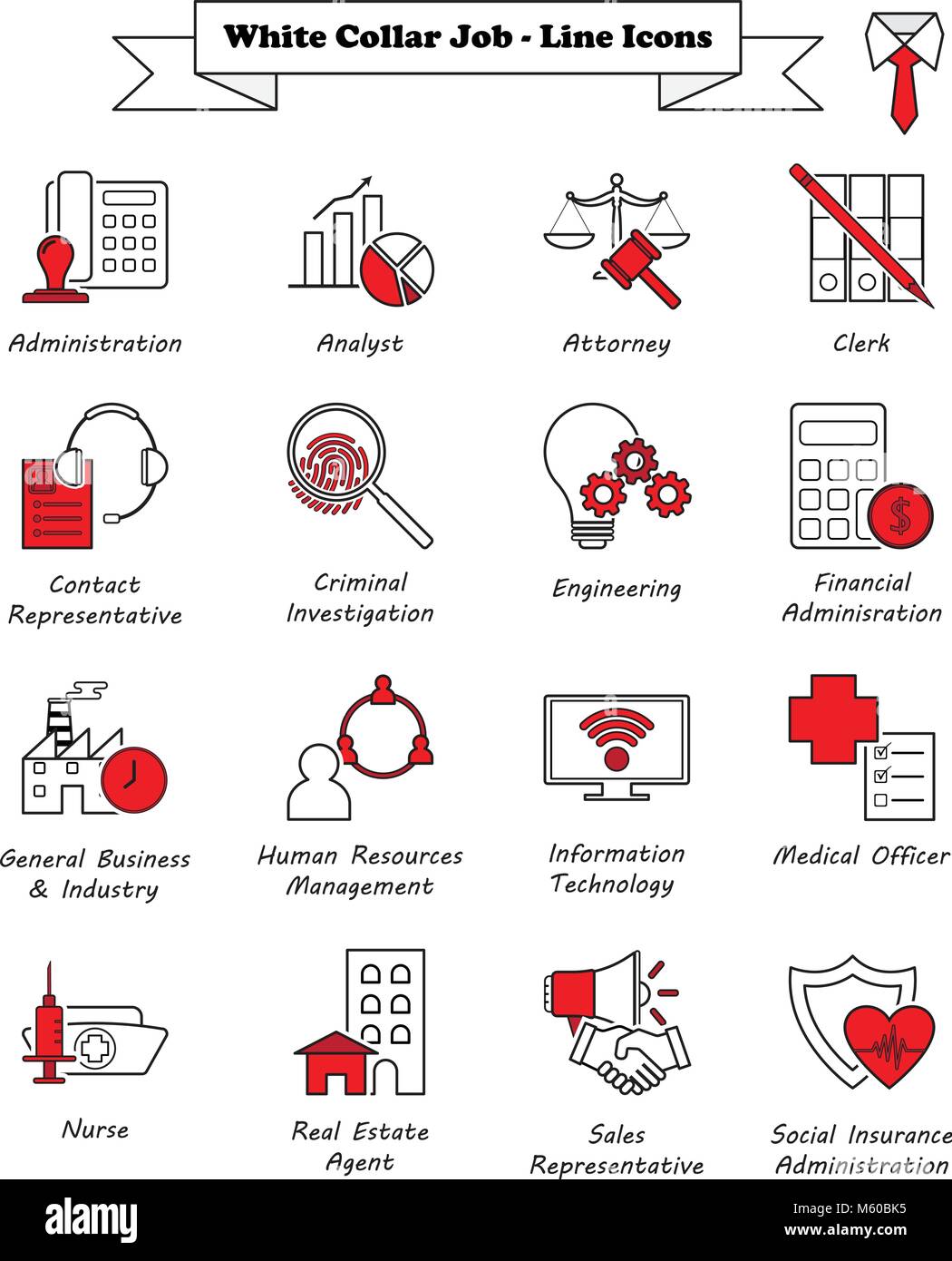 Vector Illustration Ready-To-utiliser 16 Travail en col blanc - LIGNE Icônes conçu comme de multiples professions impliquées dans la gestion, professionnel, Admin Illustration de Vecteur