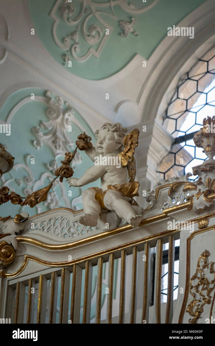 Détail de chérubin, église de pèlerinage de la Sainte Trinité, 1730-1739, Gößweinstein, Gössweinstein, Gossweinstein, Franconia, Bavaria, Germany Banque D'Images