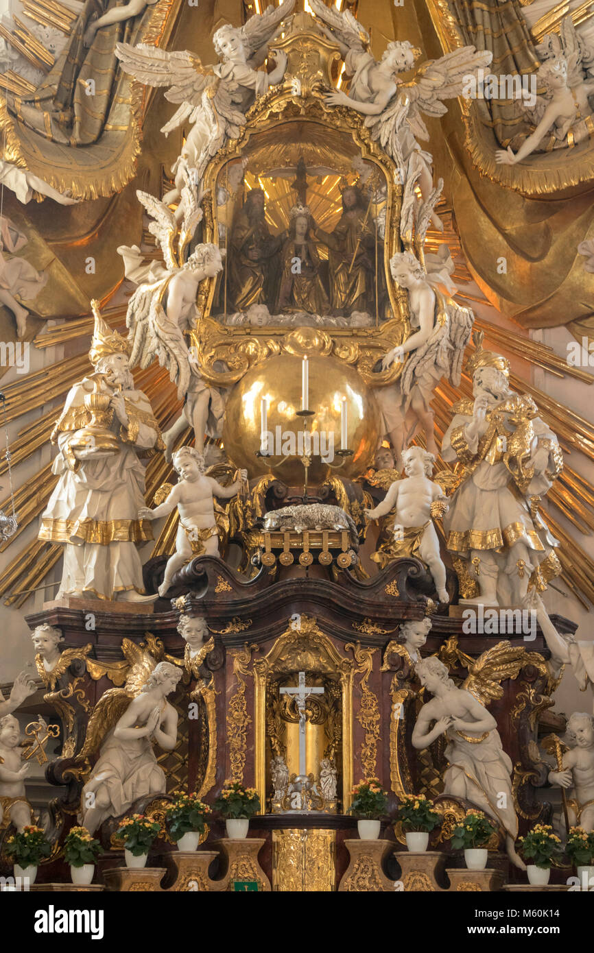 Détail de l'autel, l'église de pèlerinage de la Sainte Trinité, 1730-1739, Gößweinstein, Gössweinstein, Gossweinstein, Franconia, Bavaria, Germany Banque D'Images