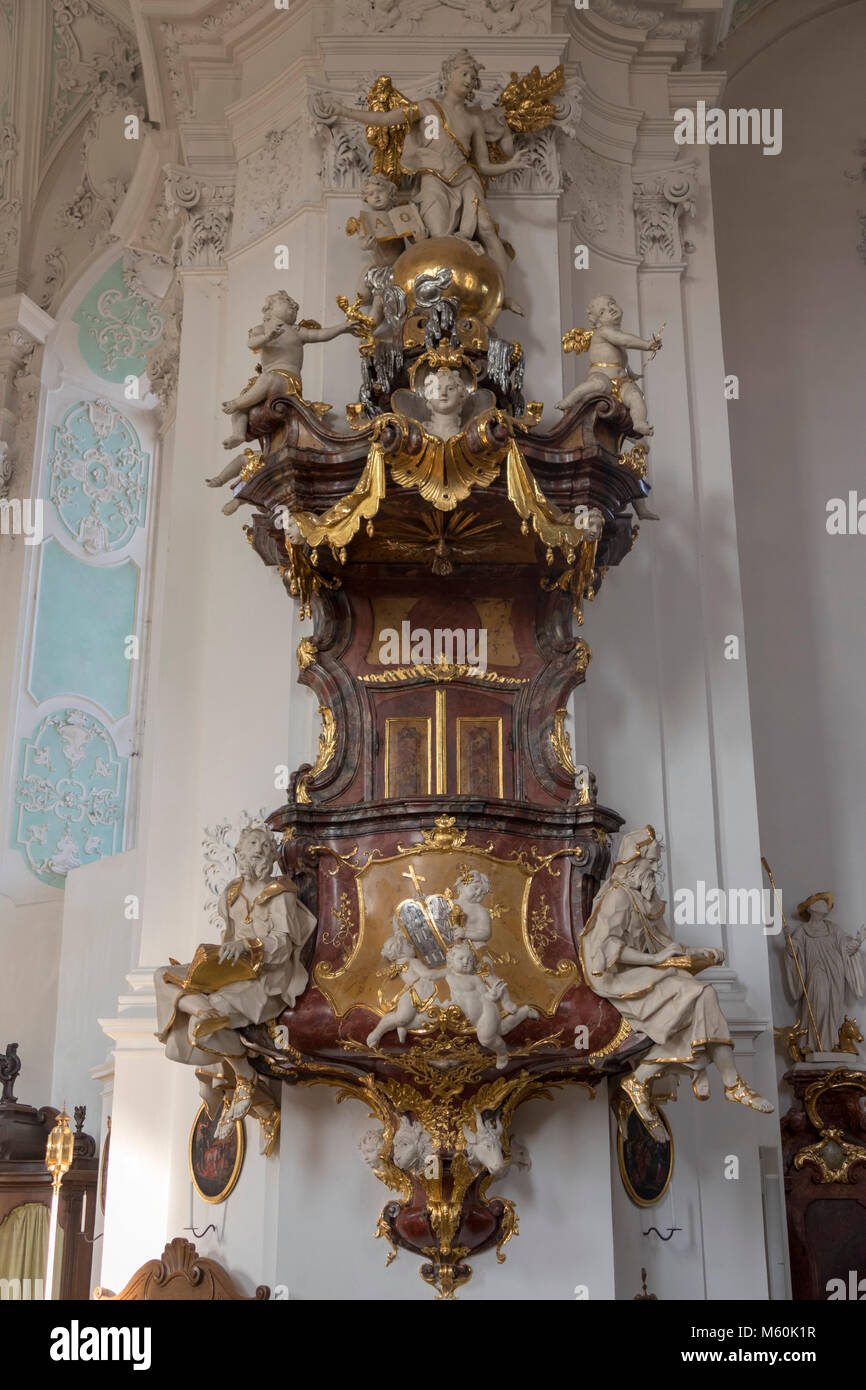 Chaire, église de pèlerinage de la Sainte Trinité, 1730-1739, Gößweinstein, Gössweinstein, Gossweinstein, Franconia, Bavaria, Germany Banque D'Images