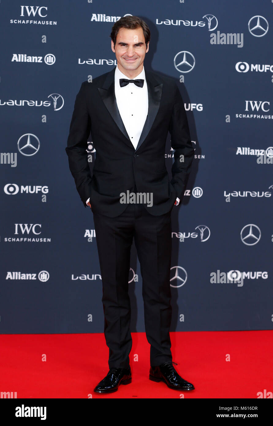 Monaco. Feb 27, 2018. Le joueur de tennis suisse Roger Federer arrive à la Laureus World Sports Awards 2018 à Monaco, le 27 février 2018. Credit : Ye Pingfan/Xinhua/Alamy Live News Banque D'Images