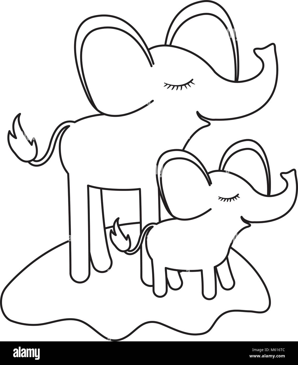 Maman Elephant Dessin Anime Et Plus De Veau En Herbe Silhouette