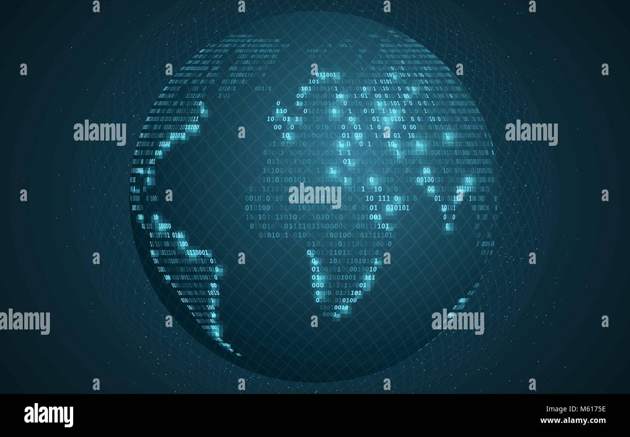 Carte du monde de code binaire. Résumé La planète Terre. Motif ...