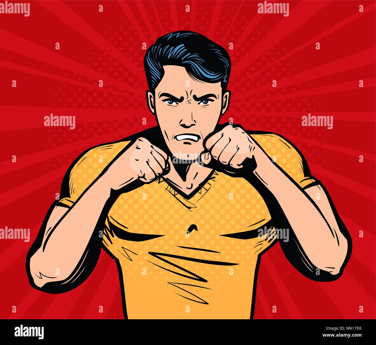 Homme en colère et agressif avec les poings. Fighter, fight club concept. Cartoon vector illustration Illustration de Vecteur