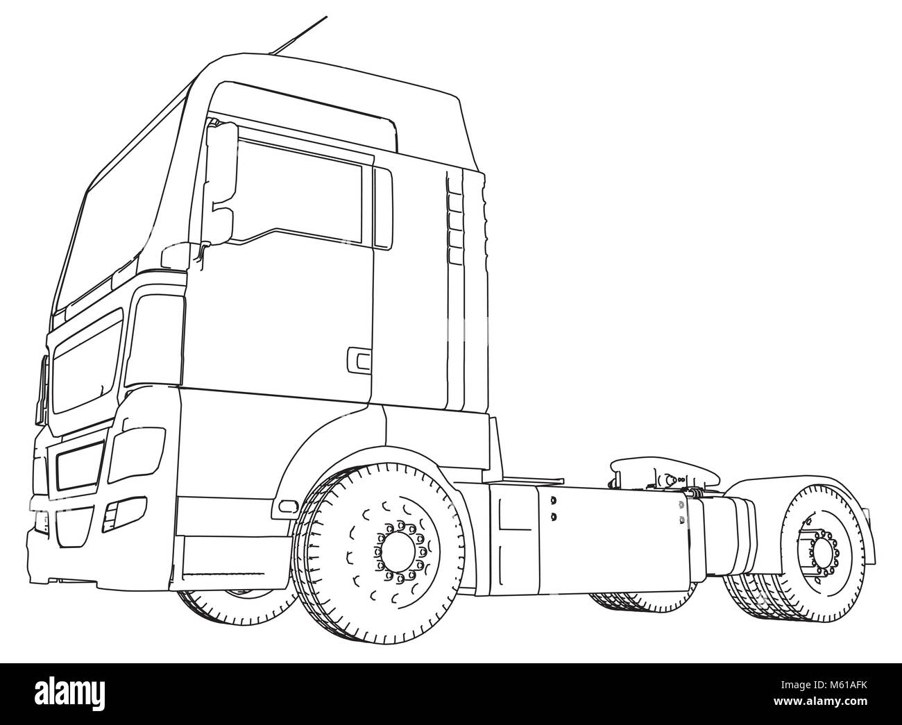 Camion de transport moderne isolé sur fond gris. Eurotrucks fournissant de l'architecture du véhicule pour la conception d'identité de marque. Illustration 3d de traçage. Format vectoriel EPS 10. Illustration de Vecteur