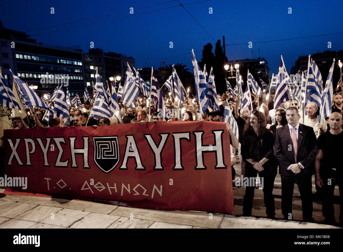 Golden Dawn - 29/05/2013 - Grèce / Athènes - Manifestation organisée par le parti grec d'extrême-droite Aube dorée pour commémorer le 560th anniversaire de la chute et prise de Constantinople par les Turcs. - Stefania Mizara / Le Pictorium Banque D'Images