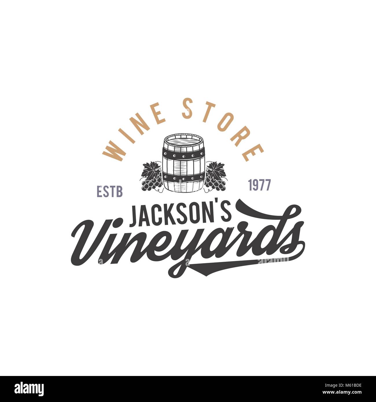 Wine Shop logo, étiquette. Vins Bio.Vignoble badge. Verre - vin symbole rétro fourreau, vignes. Monochrome. Illustration vecteur de conception typographique. Emblème du vecteur Stock isolé sur fond blanc Illustration de Vecteur