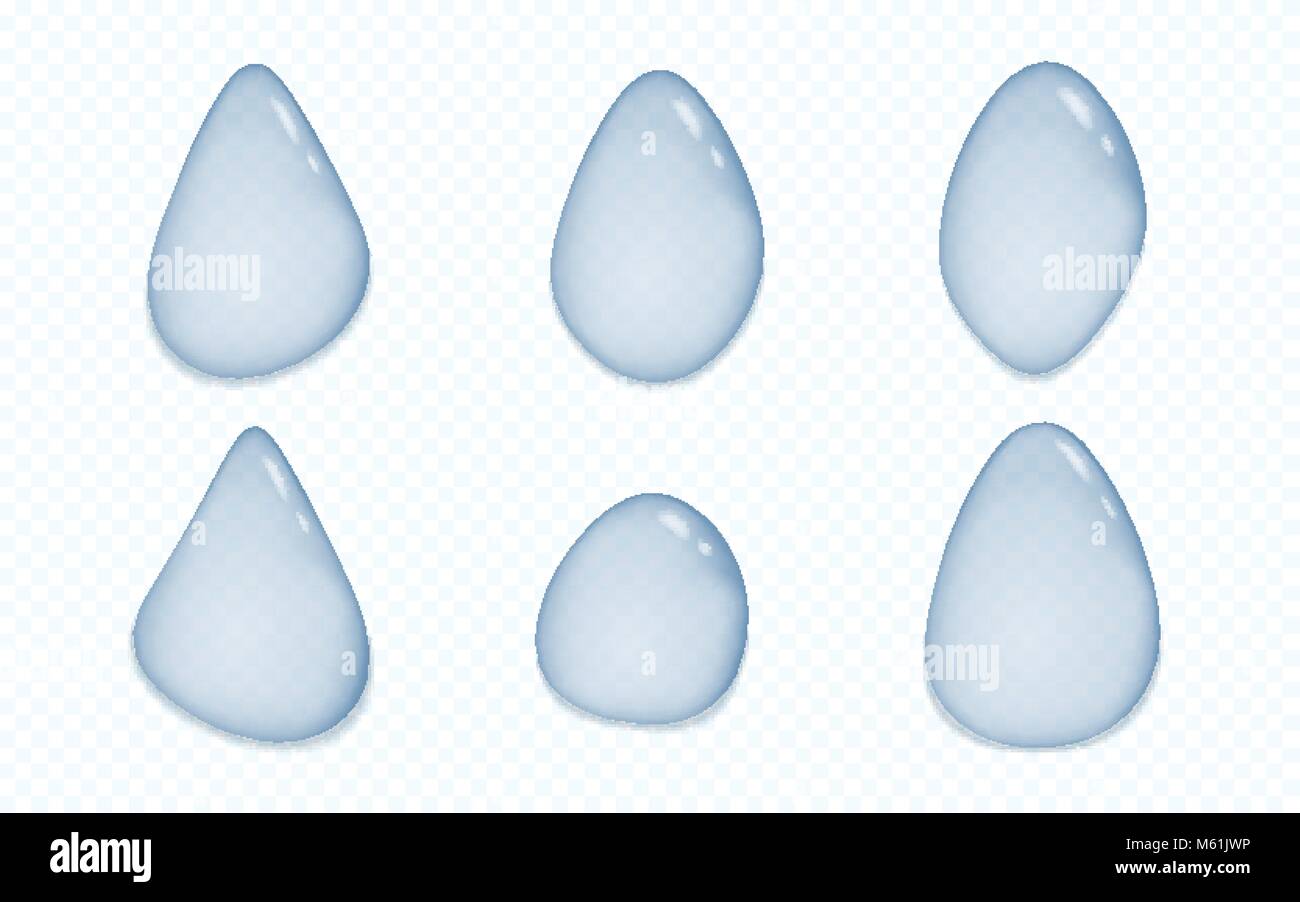 Jeu de transparents bleu gouttes de différentes formes et de la taille de l'ombre en gris fond carré. Vector illustration Illustration de Vecteur