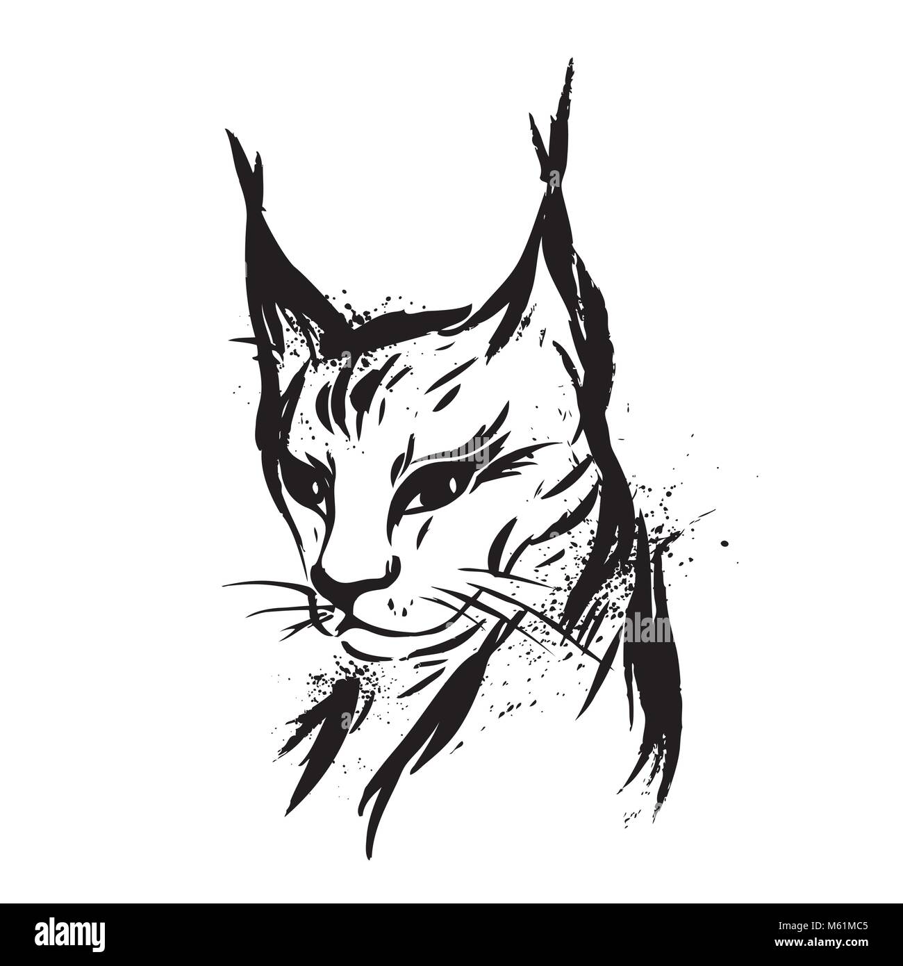 Lynx Chat Sauvage Predateur Faites A La Main Noir Et Blanc Stylisee Decoratives Vector Image Vectorielle Stock Alamy