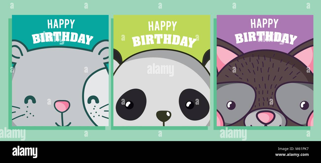 Joyeux Anniversaire A Vous Animaux Cartes Cartoon Image Vectorielle Stock Alamy