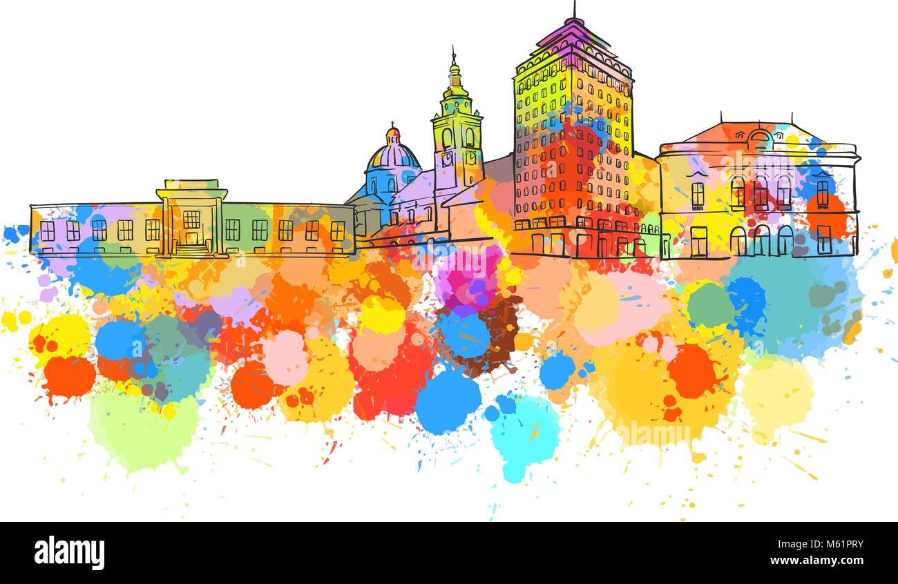 Repère coloré Ljubljana Bannière. La belle main dessiné vector croquis. Billet d'illustration pour social media marketing et de la publicité imprimée. Illustration de Vecteur